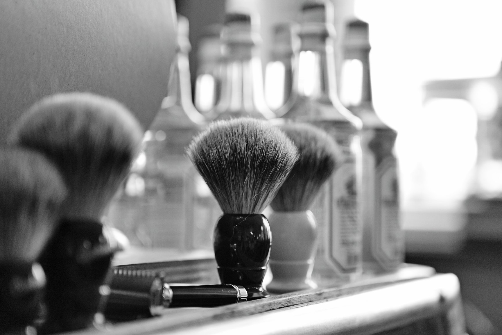 shaving brushes at barbershop